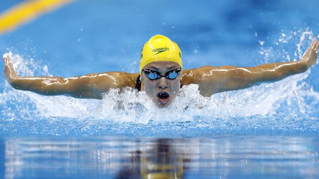 Australia's Madeline Groves competes in a Women's 200m Butterfly heat during the swimming event at the Rio 2016 Olympic Games at the Olympic Aquatics Stadium in Rio de Janeiro on August 9, 2016. / AFP PHOTO / Odd Andersen