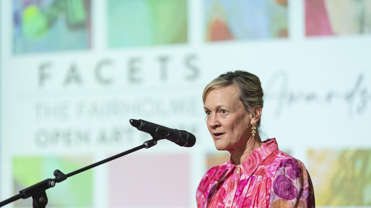 Fairholme College principal Dr Linda Evans speaking at the opening of the Fairholme Open Art Prize FACETS exhibition, Friday, May 10, 2024. Picture: Kevin Farmer