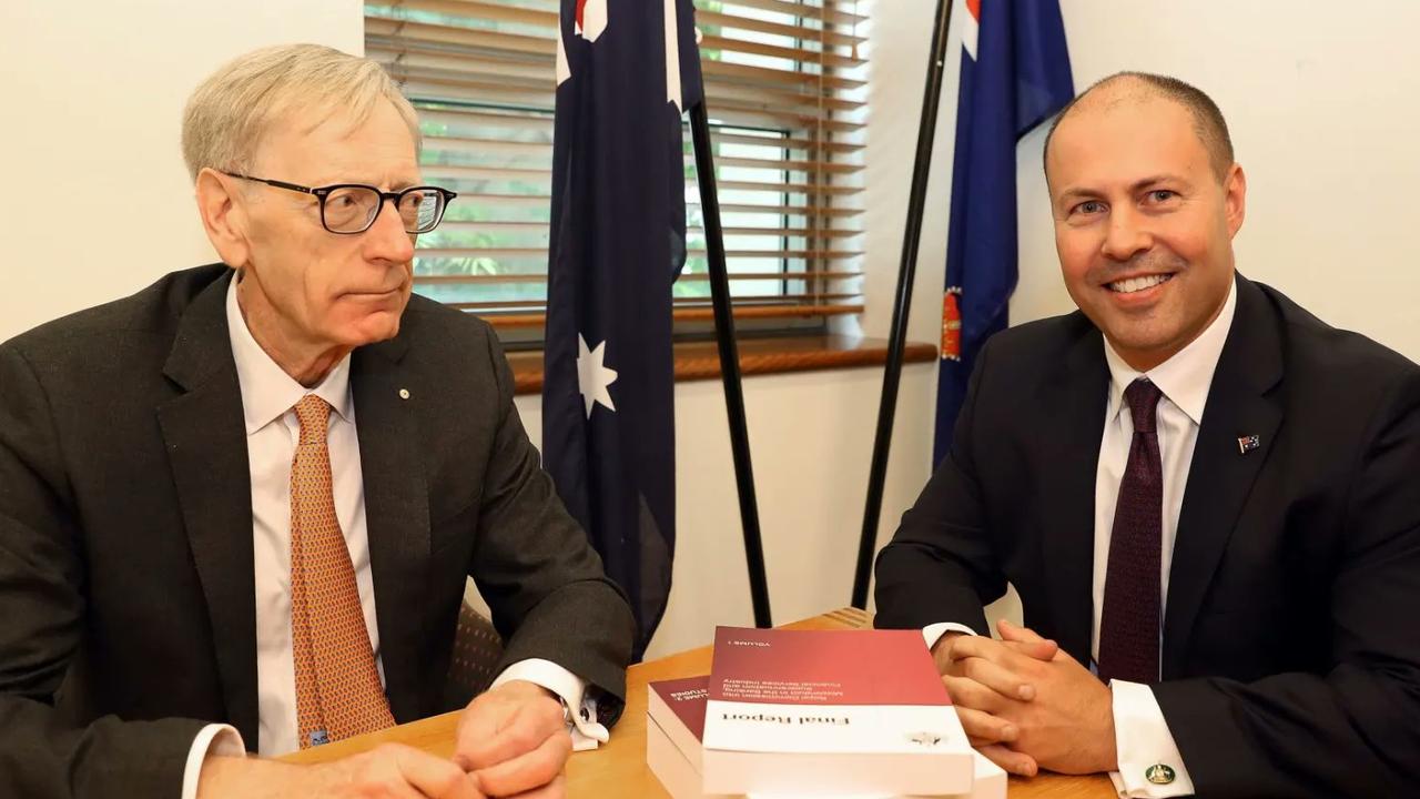 Justice Kenneth Hayne with Josh Frydenberg in 2019. Picture: Kym Smith/Pool