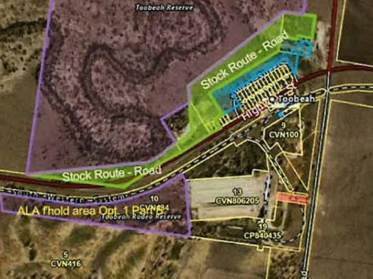 MAP OF TOOBEAH, The council has applied to the state for a grant of freehold to Council over the part of Lot 1 on SP304980 (Lot 1) shaded blue on the plan at Attachment 2.