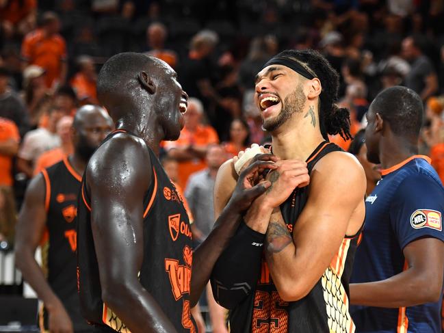 NBL award-winning duo Bul Kuol and Keanu Pinder are back at the Taipans. (Photo by Albert Perez/Getty Images)