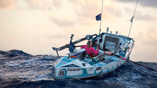 Sydney woman Michelle Lee has conquered the Atlantic, becoming the first Australian woman to row solo across any ocean. Picture: Robin Skjoldborg