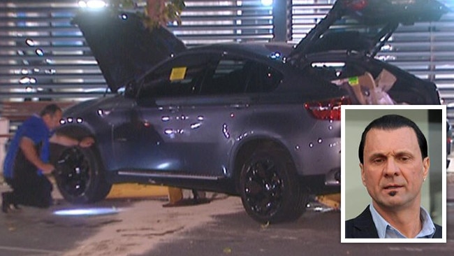 John Kizon, inset, and his crashed luxury BMW outside Perth's Sir Charles Gairdner Hospital.