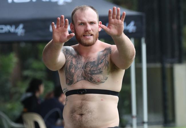 Matt Lodge at Broncos training at Red Hill. Picture: Annette Dew