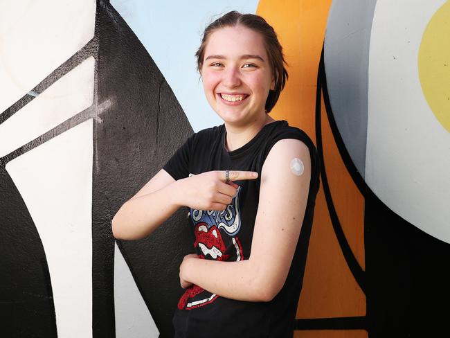 Isabella Wills 17 of Hobart who had her covid-19 vaccination booster at the Hobart City Vaccination Centre.  Teenagers 16-17 are now eligible to have their covid-19 vaccination booster.  Picture: Nikki Davis-Jones