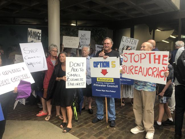 Rate payers at Northern Beaches Council protest over proposed rate increases. Picture: SUpplied.