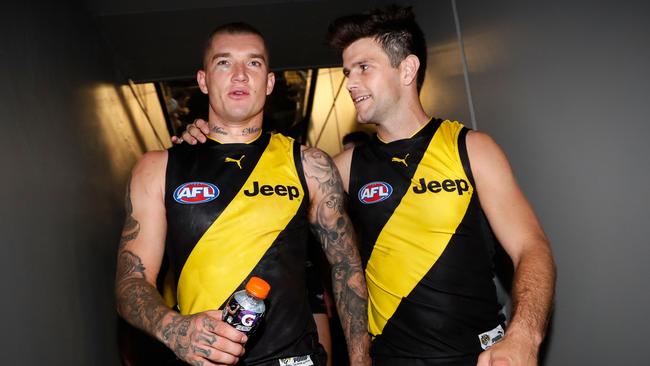 Dustin Martin (left) and Trent Cotchin of the Tigers.