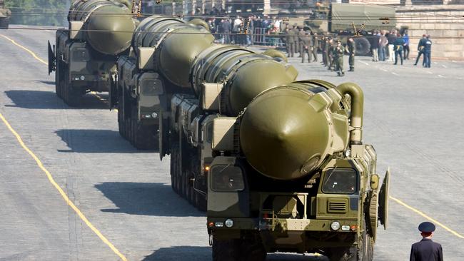 A convoy of nuclear missiles in Moscow’s Red Square. Picture: Supplied