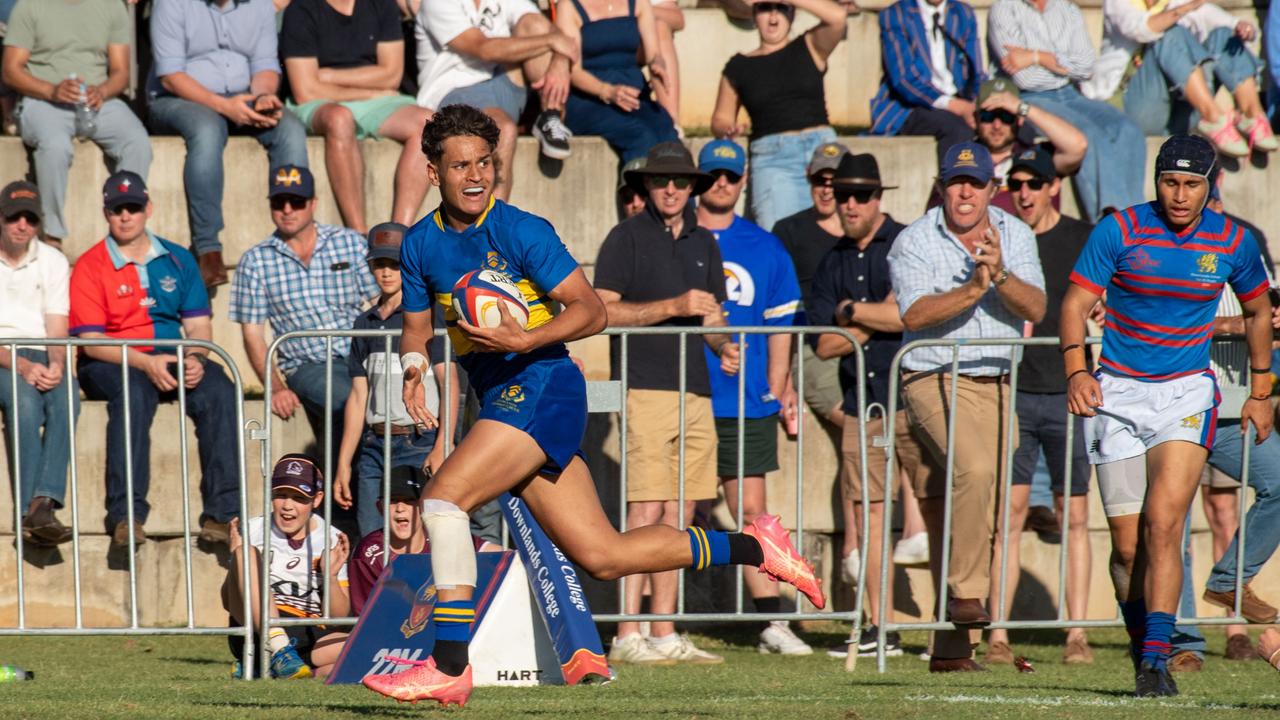 Iliesa Baravilala scores a try for TGS. 2024 O'Callaghan Cup at Downlands College. Photo by Nev Madsen