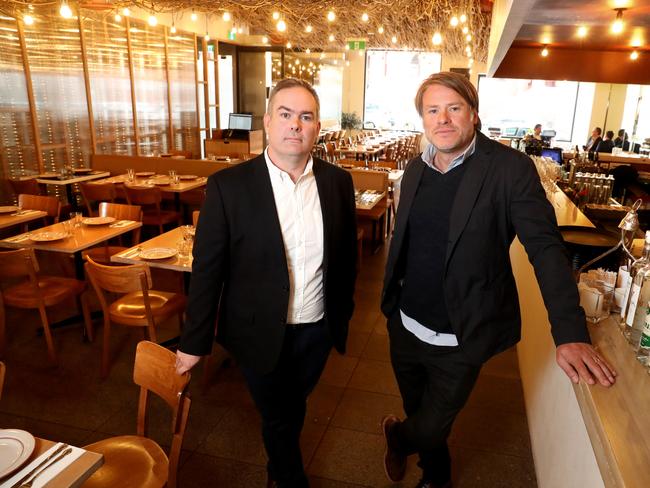 02/08/2019 MADE majority owner Radek Sali and MADE CEO Leigh Small at Hellenic restaurant in Melbourne.Picture: David Geraghty / The Australian.