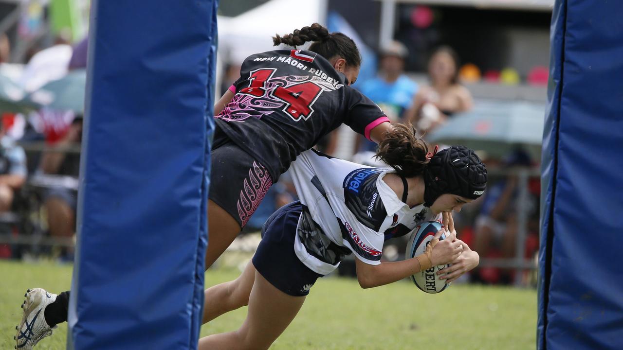 Action at the 2023 Pasifika Youth Rugby Cup in an U14 girls match last year.