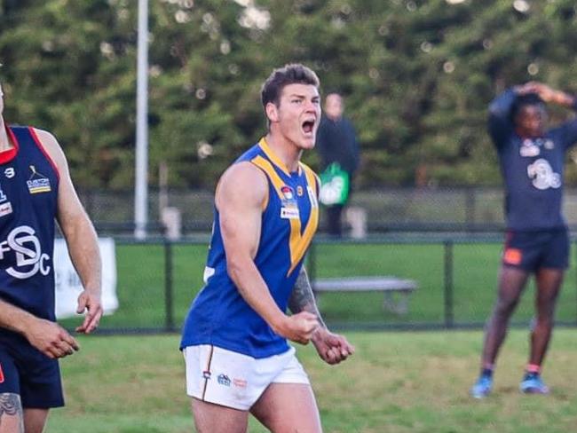 Zak Roscoe celebrates a goal. Picture: BE Creative Photography