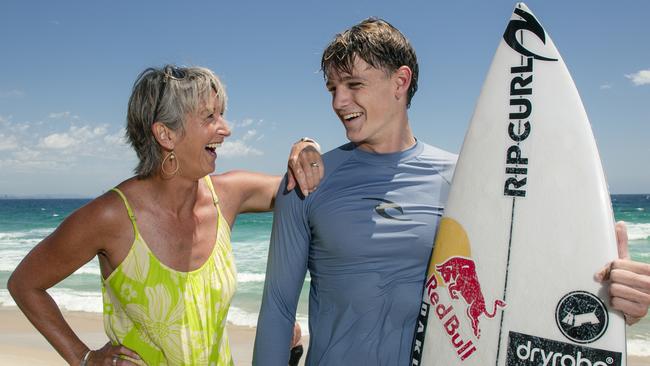 Former World Champion Layne Beachley with Lukas Skinner from  the NewQuary Boardriders out of the UK as  17 International Clubs and 31 Australian Clubs to compete at the World Club Boardriding Challenge at Snapper Rocks.Picture: Glenn Campbell