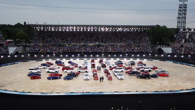 Cars form the Uniion Jack at the Opening Ceremony. Picture: Clive Brunskill/Getty Images