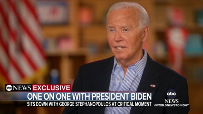 Mr Biden speaks to ABC News anchor George Stephanopoulos. Picture: ABC News