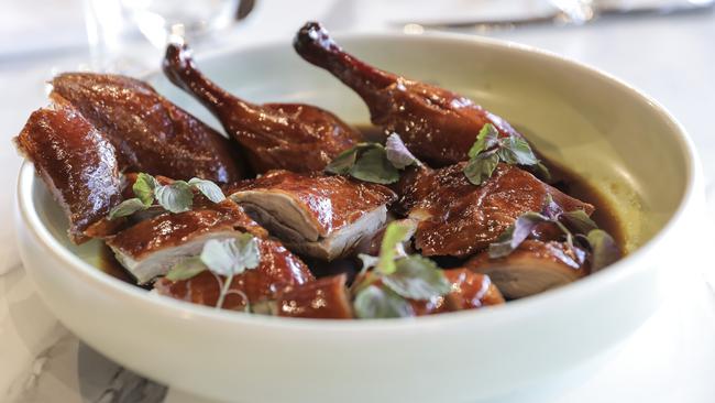 A roasted duck from the "taste of The Duck Room menu" at Bowen Hills. Picture: Mark Cranitch.