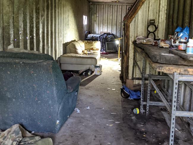 Four kids rescued from pedophiles in Australia.A crime scene photo released by the AFP shows a dirty shed in Maryborough containing a small child's bed, blankets, grimey lounge and armchair.It also includes a TV, alcohol, half eaten food, dog food, clothing and metal bench.