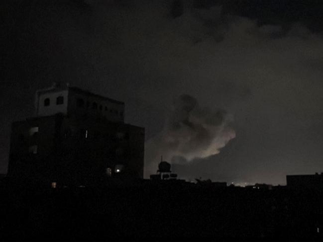 This grab from AFPTV footage shows smoke plumes rising following bombardment on Yemen’s Houthi-controlled capital Sanaa. Picture: AFP