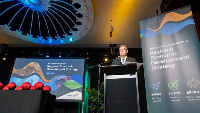 MBRC Mayor Peter Flannery addresses the crowd during the REDS official launch earlier this month.