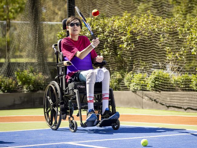 Aspiring sportsman Kale is in the RCH learning to walk again after breaking his back. Picture: Jake Nowakowski