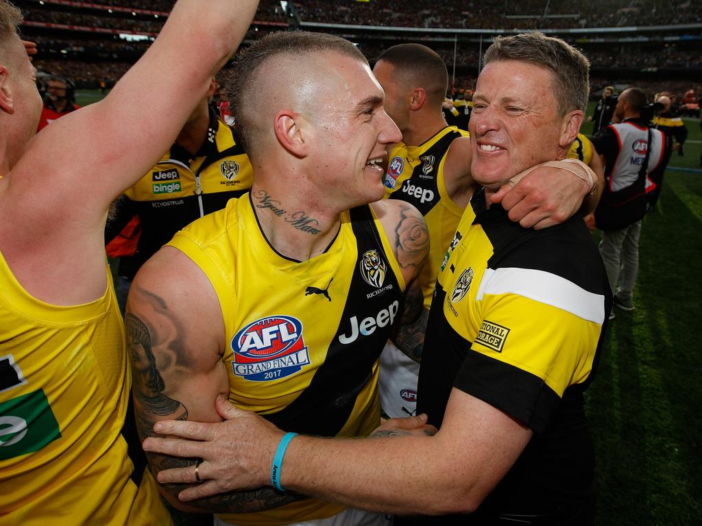 Martin and Damien Hardwick after the 2017 grand final win. Picture: Michael Willson/AFL Media/Getty Images