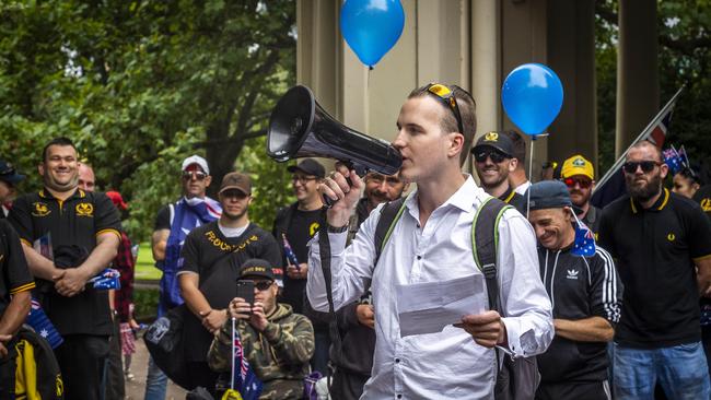 Proud Boys rally in support of Australia Day in Melbourne on January 26 this year. Picture: Jake Nowakowski