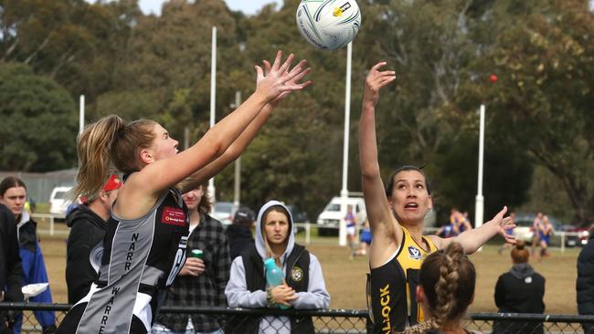 2019 AFL Outer East netball top-tier semi-final between Woori Yallock and Narre Warren. Picture: Stuart Milligan