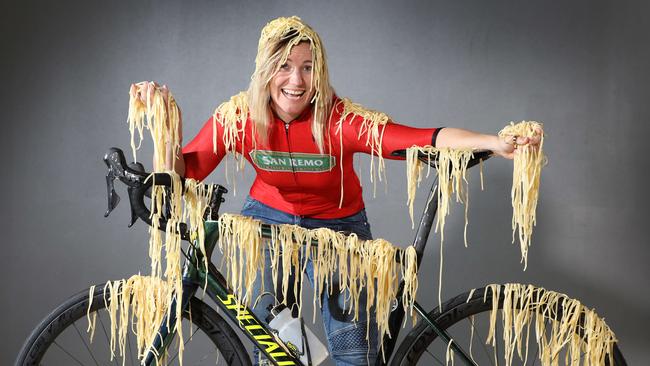 Champion cyclist Anna Meares. Anna is a San Remo ambassador and the pasta brand is delivering 860kgs of pasta to the Hilton hotel for chefs to prepare meals for the TDU riders. 14 January 2019. Picture Dean Martin