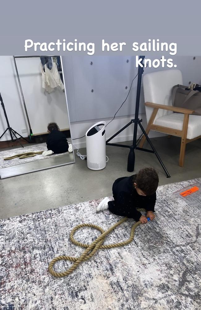 Priyanka Chopra Jonas' daughter Malti Marie playing in her mother's hair and makeup trailer on the set of 'The Bluff'. Photo: Instagram.