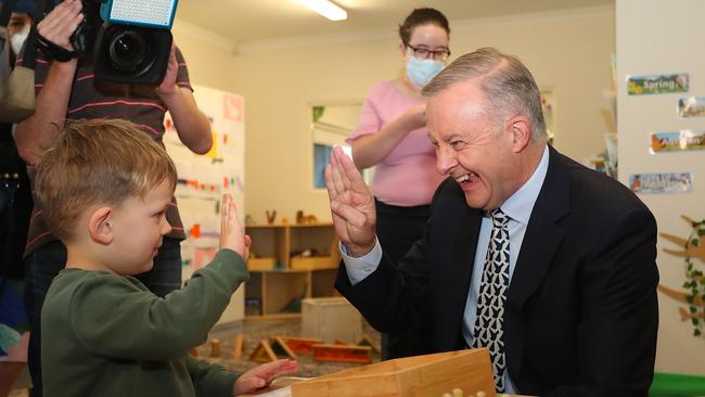 Opposition Leader Anthony Albanese visits a childcare centre in the seat of Hasluck in eastern Perth. Picture: Getty Images