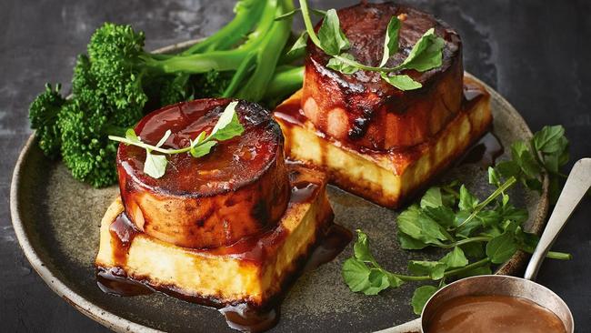 Roasted tofu and miso sweet potato with vegan gravy (p105)