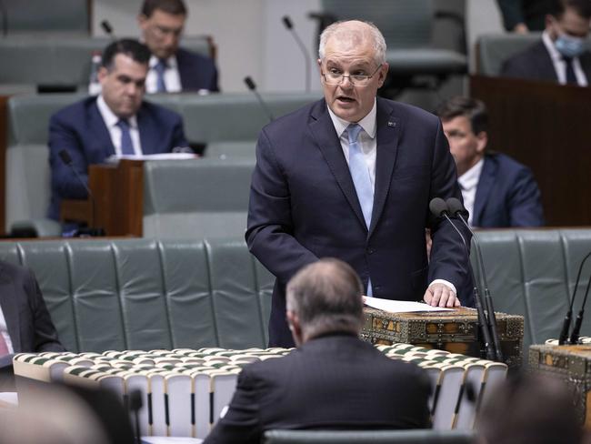 Scott Morrison flagged Christmas as the new goalpost for reopening Australia as he spoke during Question Time. Picture: Gary Ramage