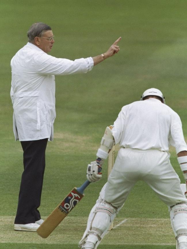 Dickie Bird gives Mike Atherton out lbw in his final Test match. Picture: Adrian Murrell/Allsport UK
