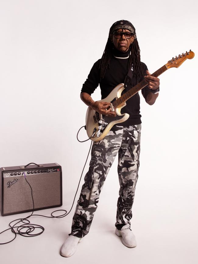 Nile Rodgers with a Fender Stratocaster as part of the 70th anniversary campaign. Picture: Alysse Gafkjen