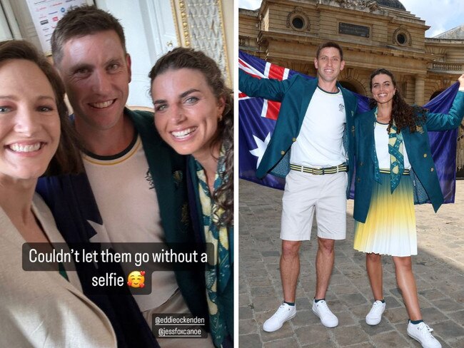 Jessica Fox and Eddie Ockenden have been featured in a touching photo with Olympic gold medallist Cate Campbell, who led Australia as flag bearer at the Tokyo 2020 Olympics alongside basketballer Patty Mills. Picture: Instagram.