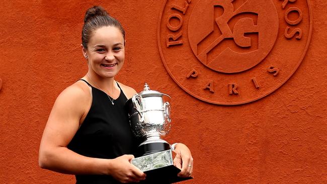 Australia’s Ashleigh Barty with her trophy after winning the French Open at Roland Garros at the weekend. Picture: Getty Images