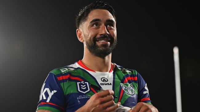 AUCKLAND, NEW ZEALAND - MARCH 08: Shaun Johnson of the Warriors talks to fans during the round one NRL match between New Zealand Warriors and Cronulla Sharks at Go Media Stadium Mt Smart, on March 08, 2024, in Auckland, New Zealand. (Photo by Hannah Peters/Getty Images)