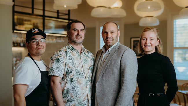 Executive chef Mario Tambajong, restaurant manager Adam Zelley, publican Paul Upham and venue manager Morgan Hampstead are behind Eileen’s at Sawyers Arms Tavern in Geelong.