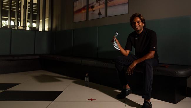 Fannie Bay Cool Spot chef Krishna Bhupathi cools down while waiting for the power to come back on during the mass blackout. Picture: Che Chorley