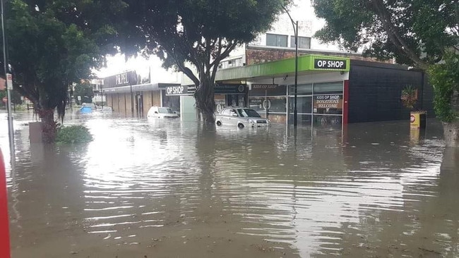 Cars and business have been flooded in Sutton St, Redcliffe.Picture: Pete Johnson