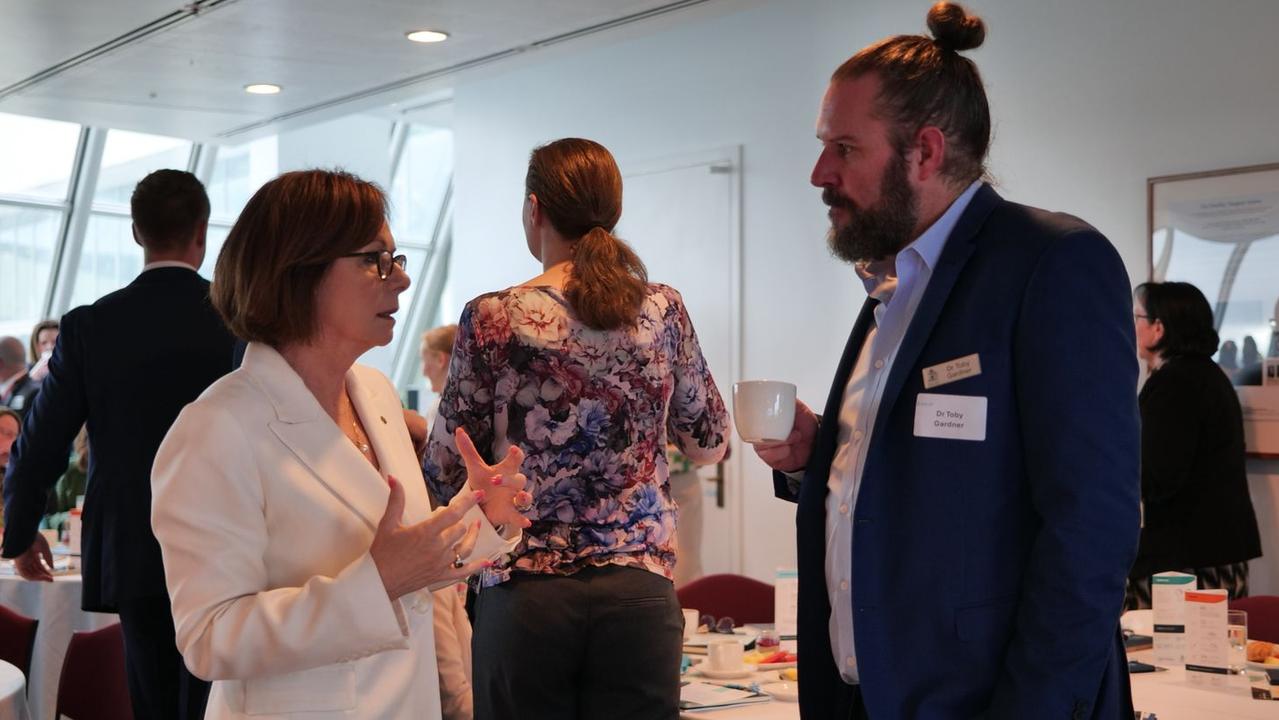 RACGP Tasmania chair Dr Toby Gardner, right, with the federal assistant minister for health, aged care and Indigenous health Ged Kearney MP at the Tuesday launch of the RACGP Health of the Nation 2024 report. Picture: supplied.