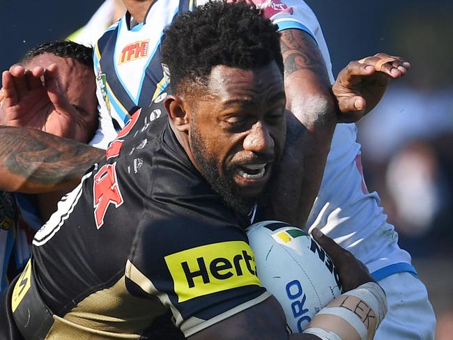 James Segeyaro of the Panthers during the round 11 NRL match between the Penrith Panthers and the Gold Coast Titans at Pepper Stadium in Sydney, Sunday, May 22, 2016. (AAP Image/Brendan Esposito) NO ARCHIVING, EDITORIAL USE ONLY