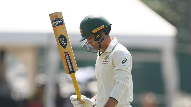 Alex Carey walks off after he was dismissed for 156 on day three in Galle. (Photo by Robert Cianflone/Getty Images)