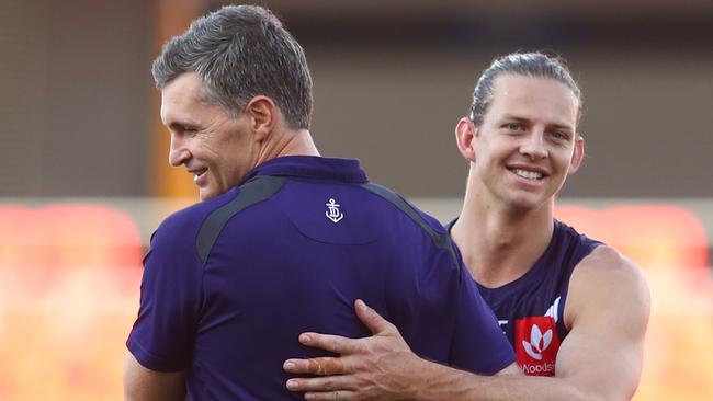 Fremantle coach Justin Longmuir will be happy to have skipper Nat Fyfe back.