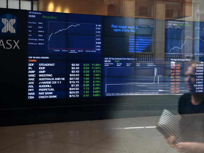 The indicator board at the Australian Securities Exchange (ASX) is seen in Sydney, Tuesday, February 5, 2019. Australia's big four banks have gained more than $20 billion in value after relieved investors welcomed the Kenneth Hayne's royal commission's recommendations by driving the financial sector to what looks like its best day in a decade. (AAP Image/Dan Himbrechts) NO ARCHIVING