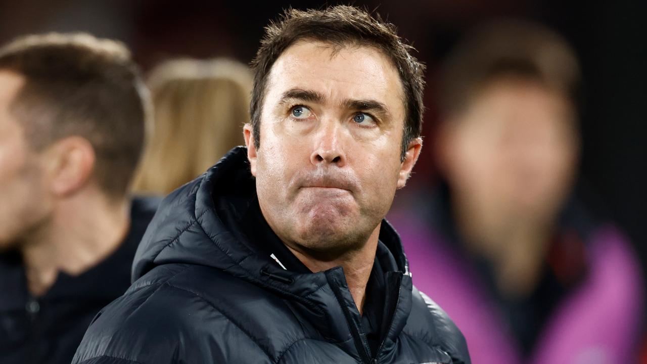 MELBOURNE, AUSTRALIA - JULY 27: Brad Scott, Senior Coach of the Bombers looks on during the 2024 AFL Round 20 match between the St Kilda Saints and the Essendon Bombers at Marvel Stadium on July 27, 2024 in Melbourne, Australia. (Photo by Michael Willson/AFL Photos via Getty Images)