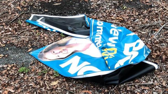 Signage wrecked for Councillor Kristyn Boulton in the Division 4 campaign in the Gold Coast City Council poll.