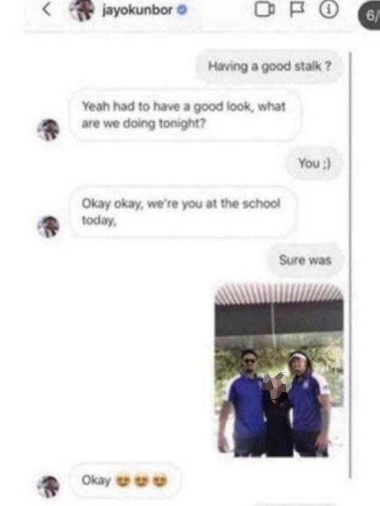 An Instagram exchange between Okunbor and a Port Macquarie schoolgirl.