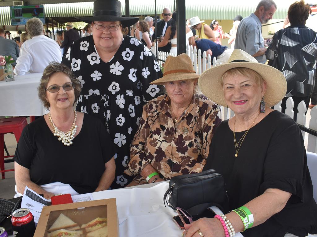 Debbie Lingard, Kathy Briskey, Dare Paine and Jean McMahon at the Yeppoon Turf Club's Derby Day races at Keppel Park Racecourse on November 2, 2024.