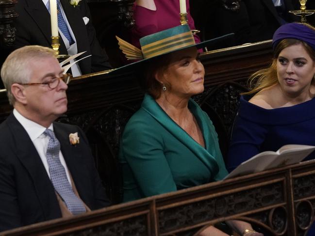 Prince Andrew and Sarah Ferguson with Princess Beatrice at the wedding of Princess Eugenie in October 2018. Picture: Getty Images